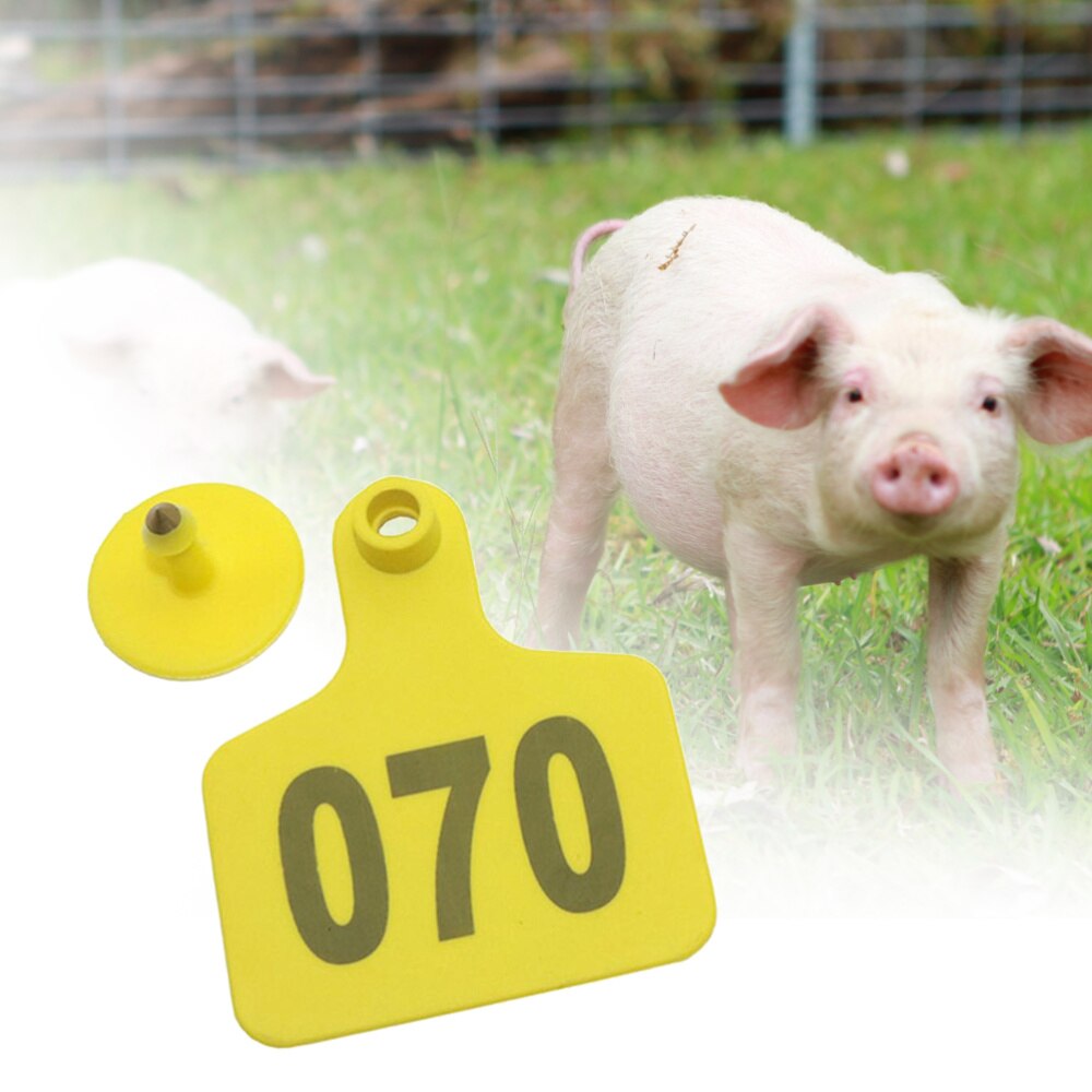 Étiquettes d'oreille de vache, 100 pièces, animaux de ferme, Identification de voiture avec le mot numéro (jaune): Yellow