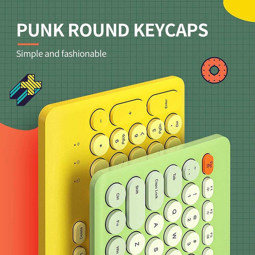 2.4g trådløst tastatur og mus sett 96 runde tastaturer med bærbart ergonomisk tastatur for ios/vinduer grønt/gult