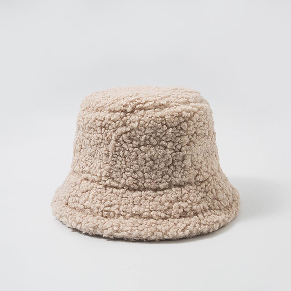 2022 Unisex Bucket Hat Graffiti Solid Women Men Fishing Fisherman Hat Autumn Winter Lamb Wool Outdoor Warm Panama Cap: Beige