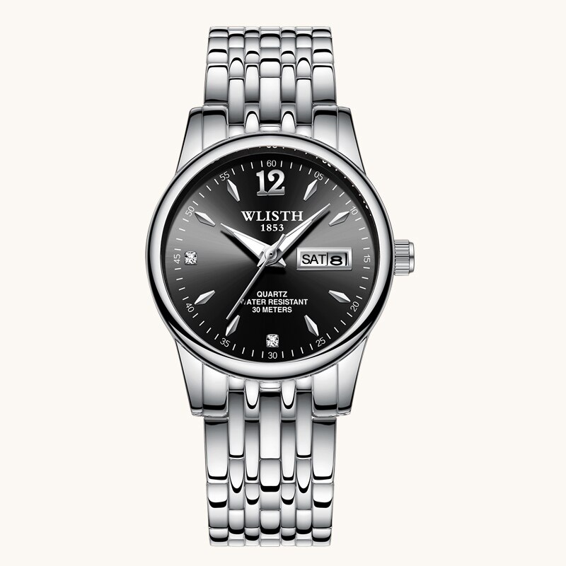 Wlisth Paar Horloge Eenvoudige Kleine Verse Casual Quartz Vrouwelijke Horloge Lichtgevende Mannen Horloge Waterdicht Trend Vrouwen Horloge: Women Black