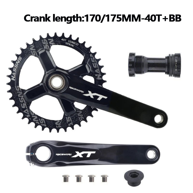Mountain Bike Crankset 1x8/9/10/11/12Speed 170/175mm 32/34/36/38/40/42T Hollow four nails Chainring With Bottom Bracket BB68BB52: Clear / 175mm