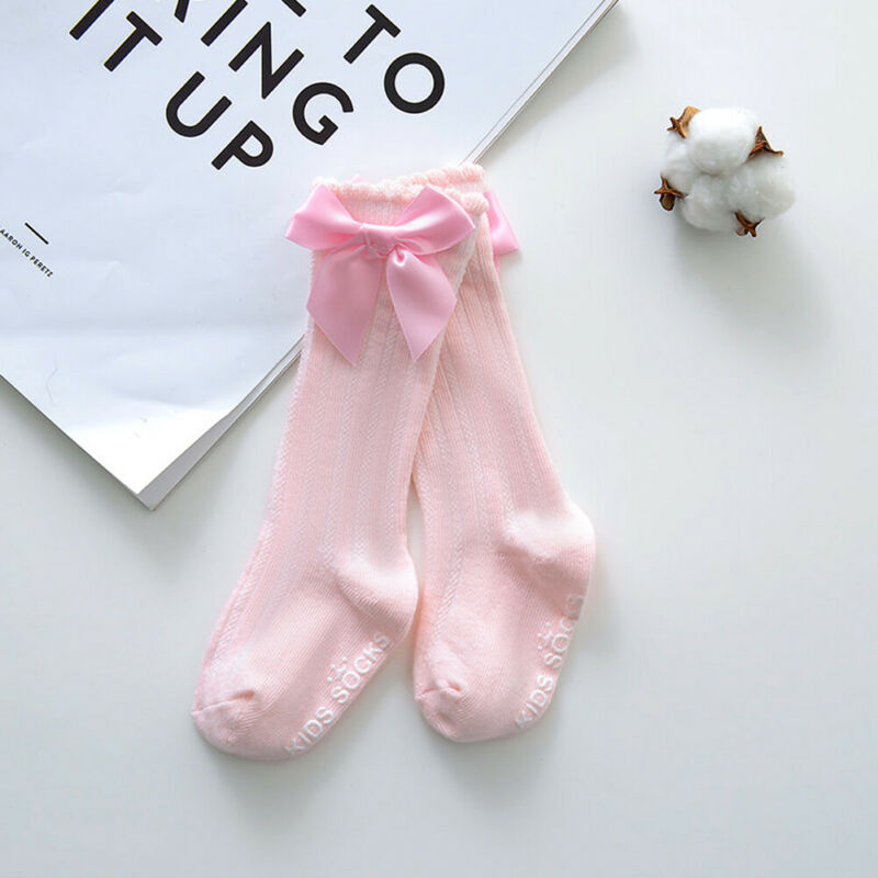 Chaussettes montantes en coton avec nœud pour bébé fille, socquettes chaudes, en dentelle, 6 couleurs, de 0 à 4 ans,
