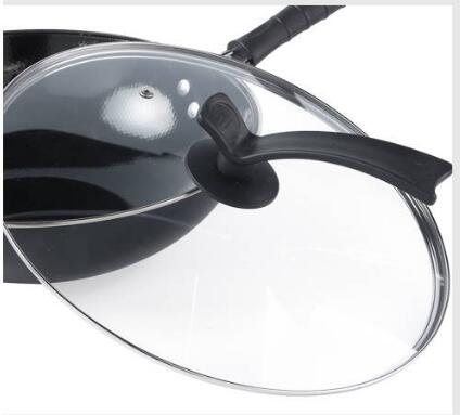 Emalje wok non-stick pande husholdning ubelagt rustfri jern pande gaskomfur induktionskomfur speciel flad bund wok kogegryde: Grydelåg