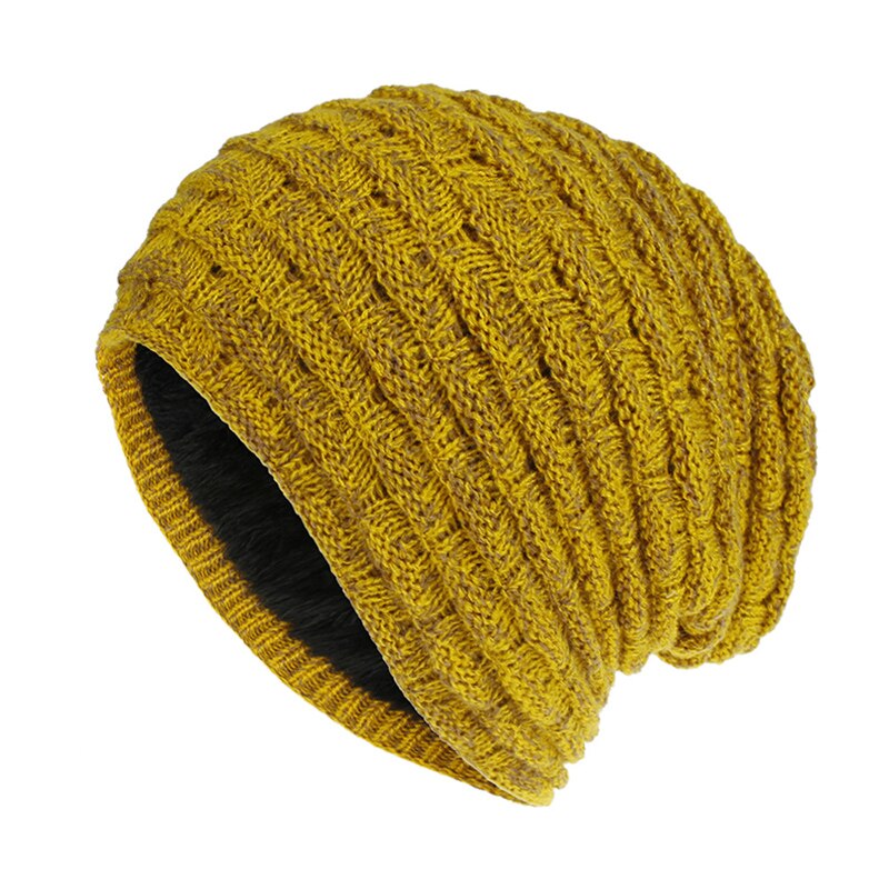 Gorro de malha chapéu redondo dobras ao ar livre tampas para o inverno feminino chapéu de malha gorro quente chapéus boné de lã hip hop capa de cabeça macia: YELLOW