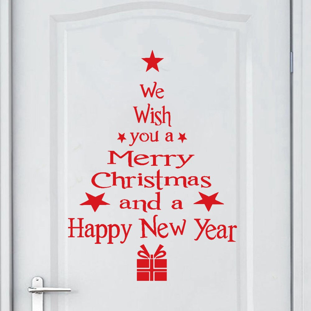 Merry Christmas Window Wall Stickers Posters Decals Waterproof Blessing Happy Year Christmas Tree Letters Xmas: Red