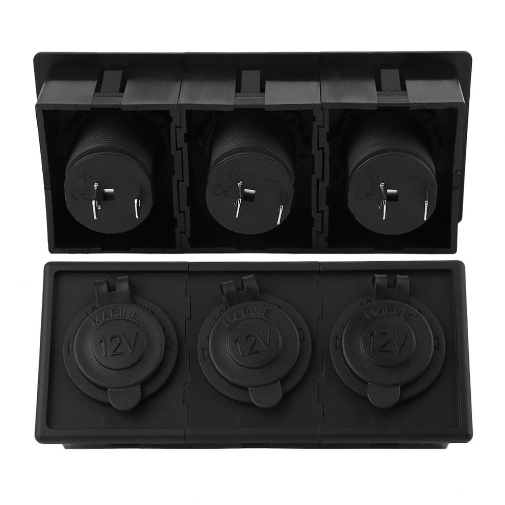 12V/24V Power Socket ABS Housing Holder Kit With 3pcs Sockets Suitable For Car Boat RV Motorcycle Marine Black