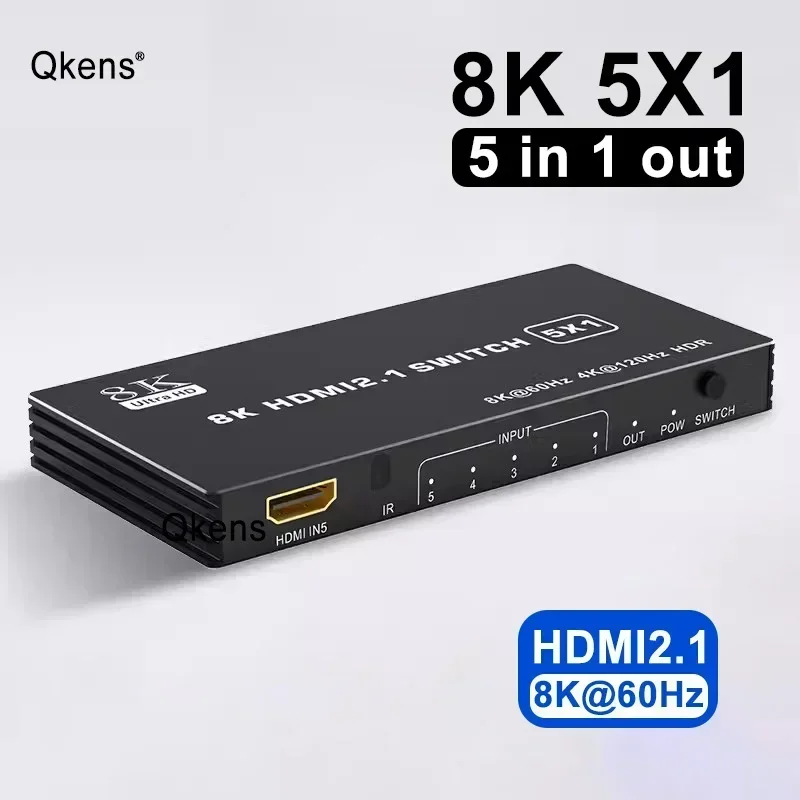 8K 60Hz HDMI 2.1 Switch Splitter 3 4 5 Poort 3x1 4x1 5x1 HDMI Switcher Video Converter 4K 120Hz Ondersteuning CEC 48gbps HDR IR Afstandsbediening: Bruin