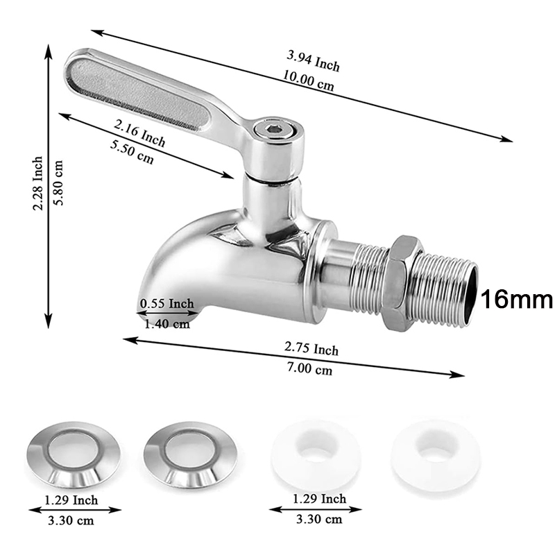 Zapfen-Wasserhahn aus Edelstahl 304, Wasserhahn für Bier, Saft, Getränke, Getränke, Weinfass, Spenderhahn, 16 mm, 12 mm: Licht Grau