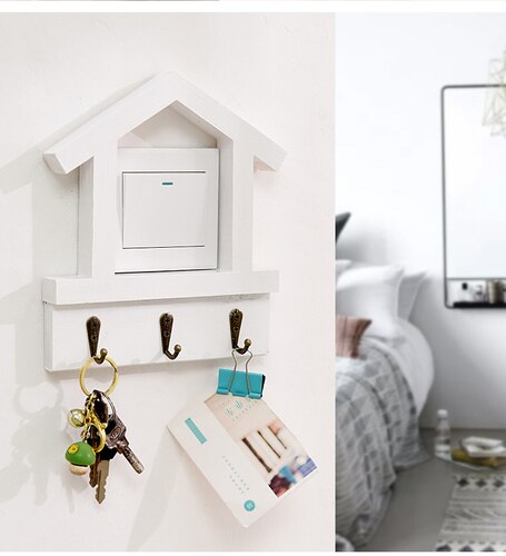 Small House Solid Wood Switch Sticker Protective Case Log Belt Hook Retro Home Decoration Wall Socket Light Switch Sticker: white