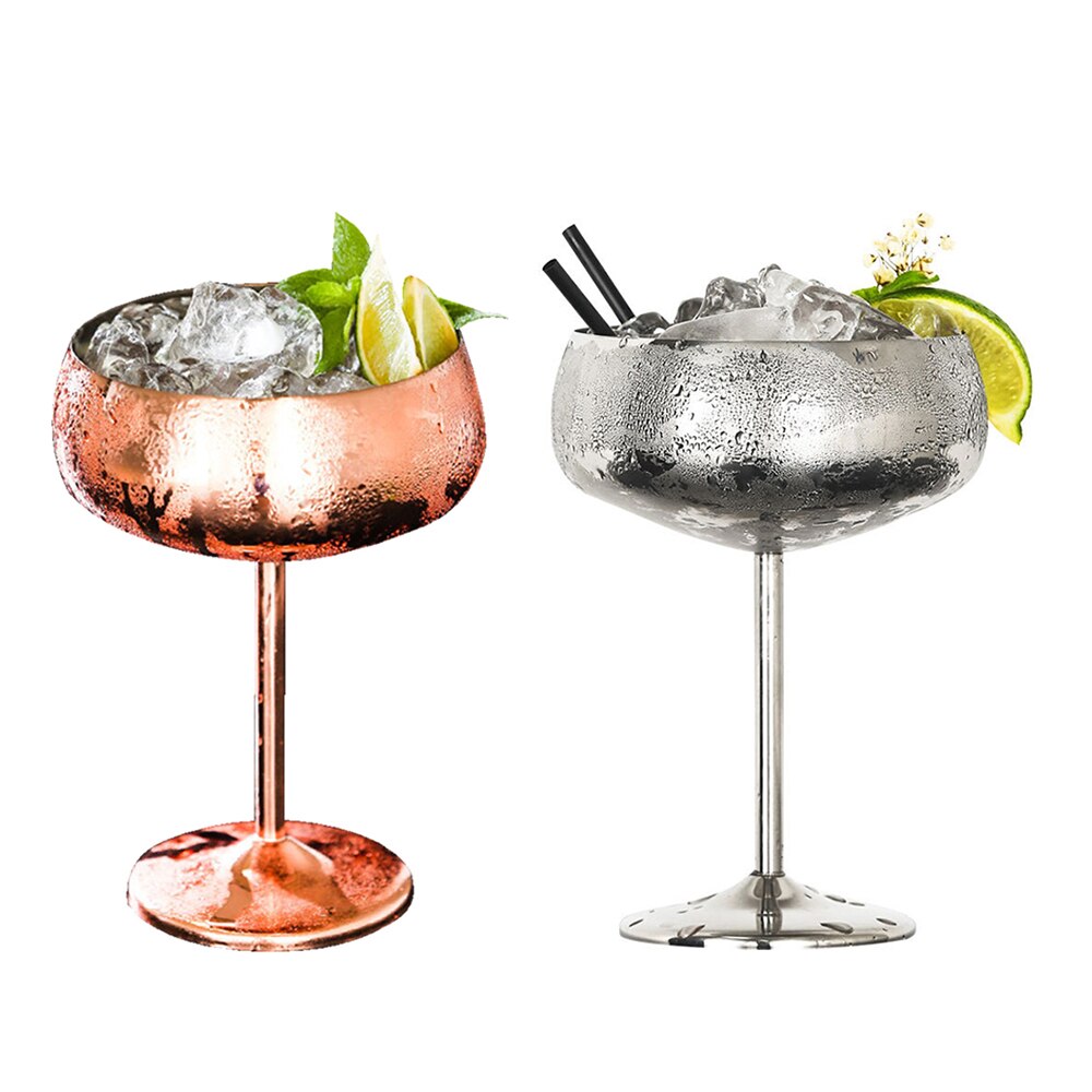 Rustfrit stål blankt kobberbelagt 450ml stor kapacitet bred mund sommerfuglekop metal vinglas restaurant champagneglas