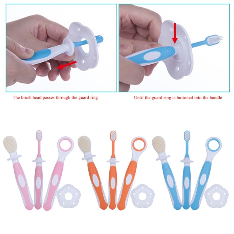 Conjunto de 3 cepillos de dientes de la lengua mordida de entrenamiento de limpieza cuidado de bebé 85WA