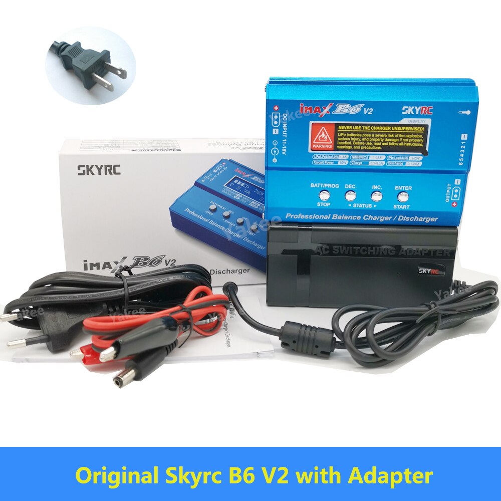 Original SKYRC IMAX B6 V2 6A 60W Balance cargador Discharger para DJI Mavic TB4X NiMH NiCD LiHV NiCd PB cargador de batería Li-ion: V2 with US power / EU