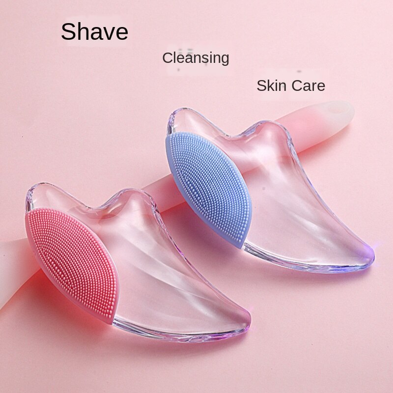 Crystal Plate Gua Sha Scraper Gouache Scraper Massage Tool Facial Scraping Face Washing Brush Beauty Tool Shaving Artifact: cleaning pink