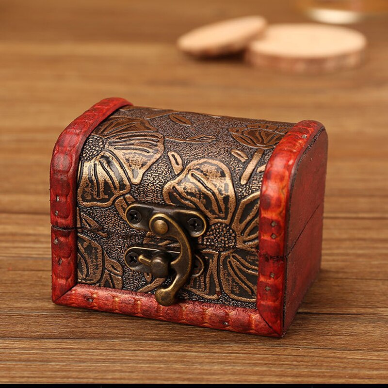 Retro Kleine Houten Opbergdoos Met Slot Bloem Patroon Sieraden Armband Make Holder Organizer Box Sieraden Schat Borst Case: A