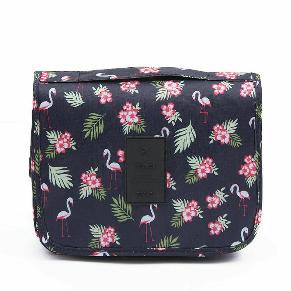 Women Travel Cosmetic Bag Makeup Bag Hanging Folding Toiletries Organizer Waterproof Storage Neceser Bathroom Toiletry Wash Bags: Black Flamingo