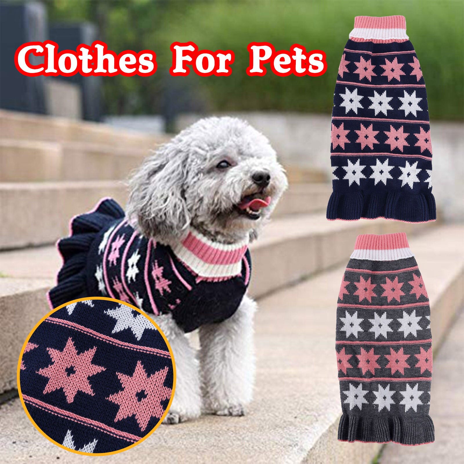 @ Cachorro vestidos de floco de neve imprimir popular moda pet inverno quente camisola intervalo cor roupas para animais estimação camisola terno para o cão