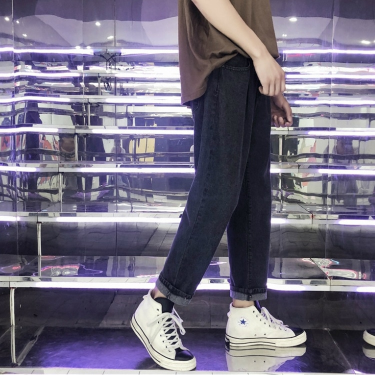 Fgkks trendmärke herr raka jeans herr enkla vilda ankellånga byxor sommar casual jeans herr