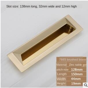 1Pcs Brushed Brass Matte Black Aluminum White Recessed Flush Barn Sliding Door Finger Pull Furniture Closet Drawer Pull: Brushed Brass / 96MM