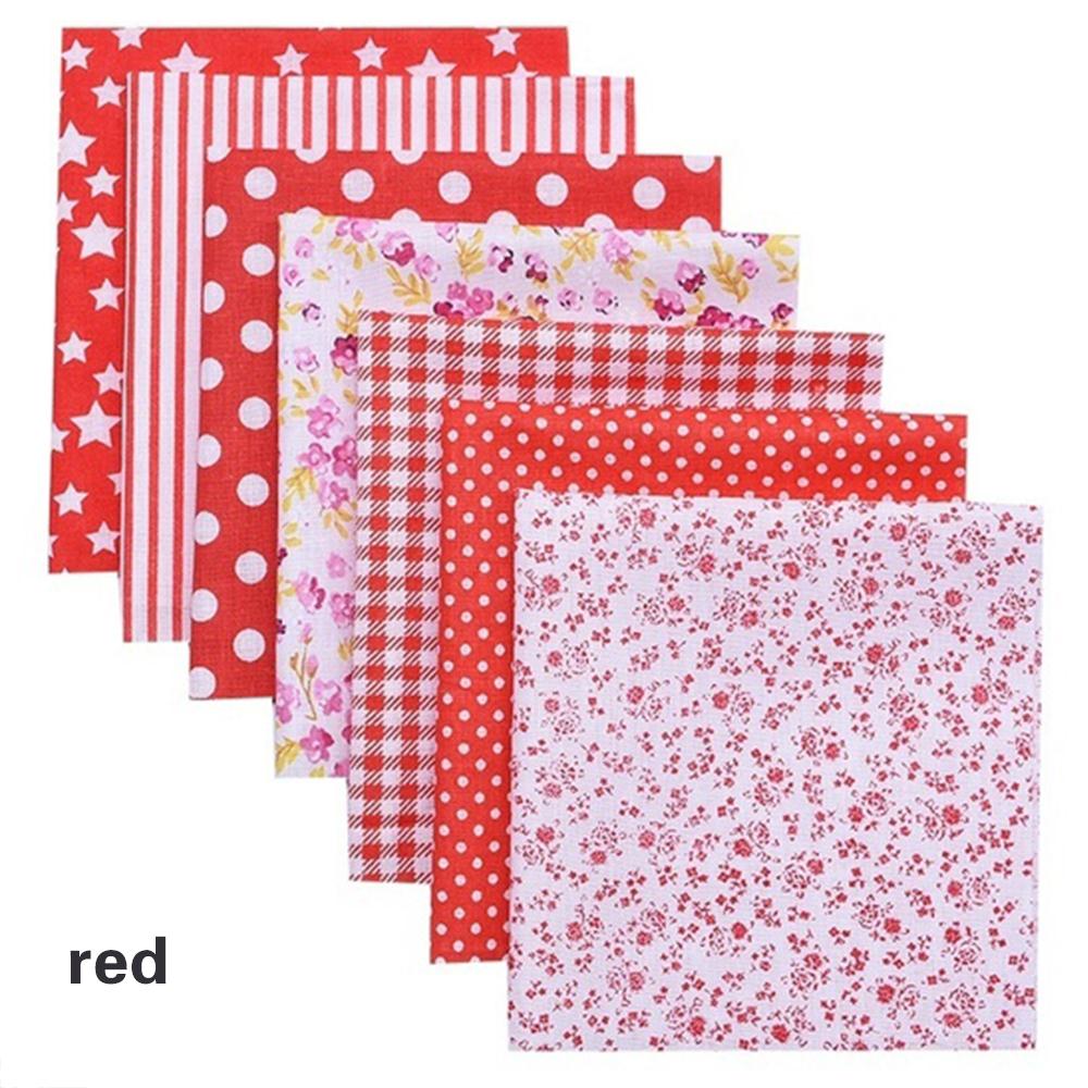 Tissu imprimé en coton, 7 pièces, accessoires faits à la main, broderie pratique, tissu en coton, vêtements de poupée à la , matériel de bricolage: Red