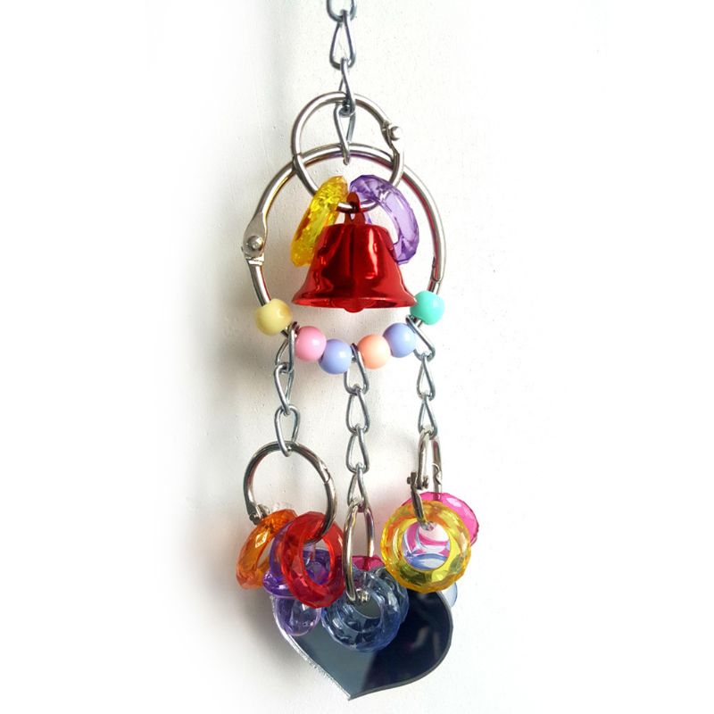 Bird Toy Pet Parrot Cage Toys Hanging Bird Chew Toys Mirror with Bell for Parrot Cage Swing Fun Play Toy