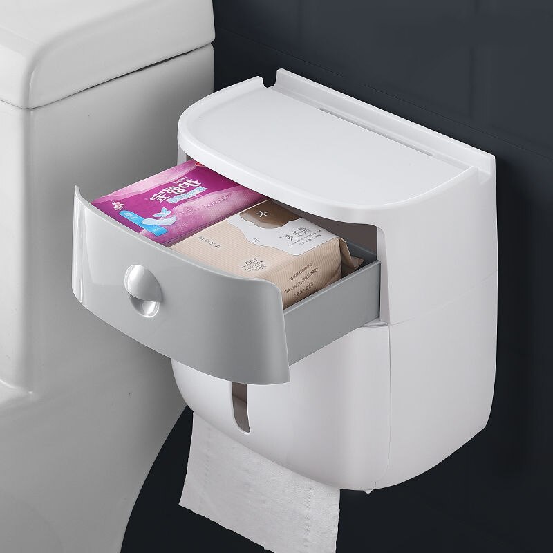 Boîte de papier toilette murale distributeur pour salle de bains, support de rangement pour rouleau de papier étanche, Double couche, étagère de rangement avec tiroir