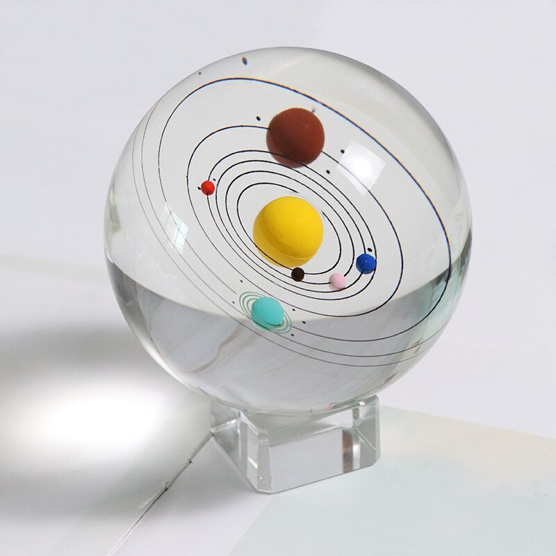 8cm farverige solsystemkugle 3d model globusglas miniatureplaneter til dekorationer til hjemmedekorationer souvenir til astrofil: Med krystal base