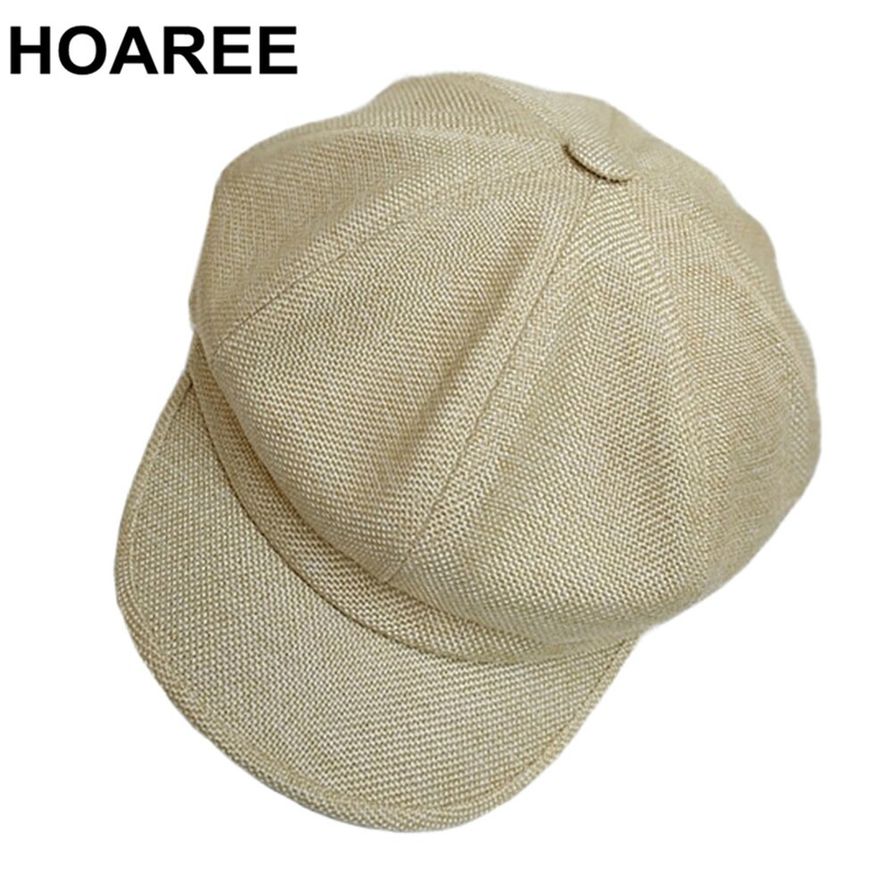 Hoaree 100%  linned nyhedsdreng hue kvinder ottekantet hue hat hvid baret hætter damer sommermaler kvindelige vintage bager dreng hat