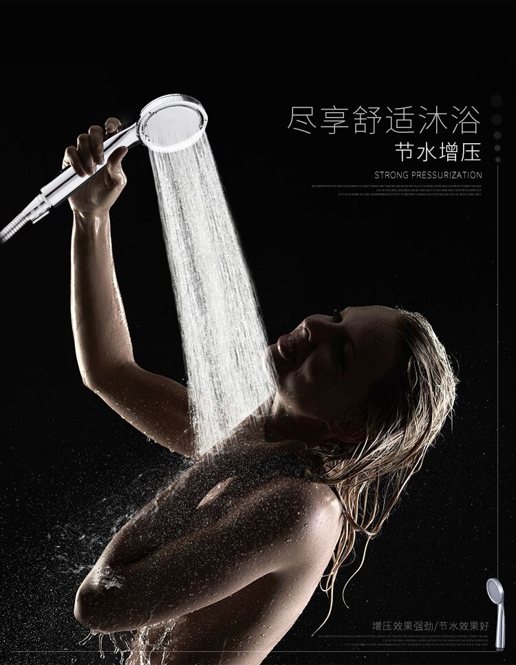 High Pressure HandHeld Shower Head Set Bathroom Pressurized Water-saving Round Spray Nozzle ShowerHead Set Chrome-Plate