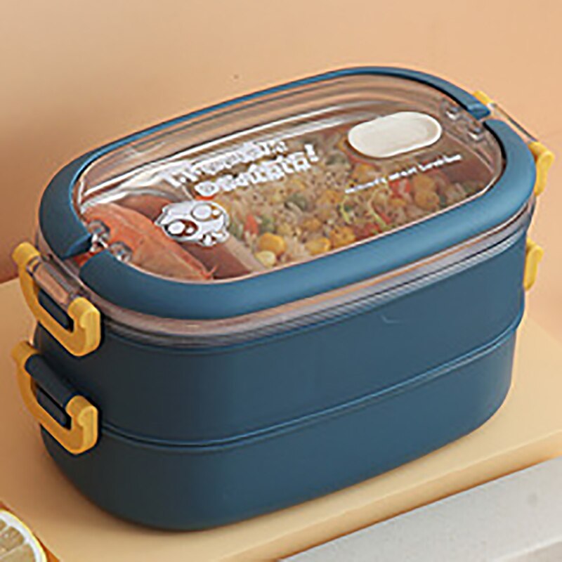 Draagbare Voedsel Container Lunchbox Student Kinderen Grote Capaciteit Laag Lunchbox 304 Rvs: Blue 2
