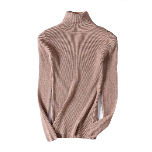Dam tröjor vinter höst tröja med turtle neck elastisk smal stickad pullover bottentröja dam pullovers tröjor: Kamel