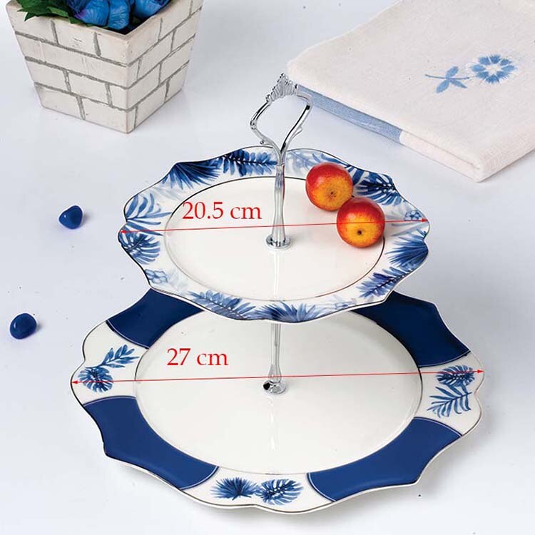 Yeefine luuposliini kaksikerroksiset astiat ja lautaset setti välipalateline pidike luksus posliinikakku leivonnaiset hedelmäastia keraaminen tarjotin: A