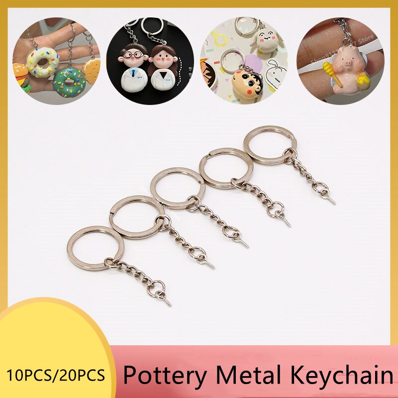 10/20PCS Pottery Clay Making Tools Metal Keychain DIY Ceramic Polymer Clay Handmade Material Metal Circle Claw Nails Pendant