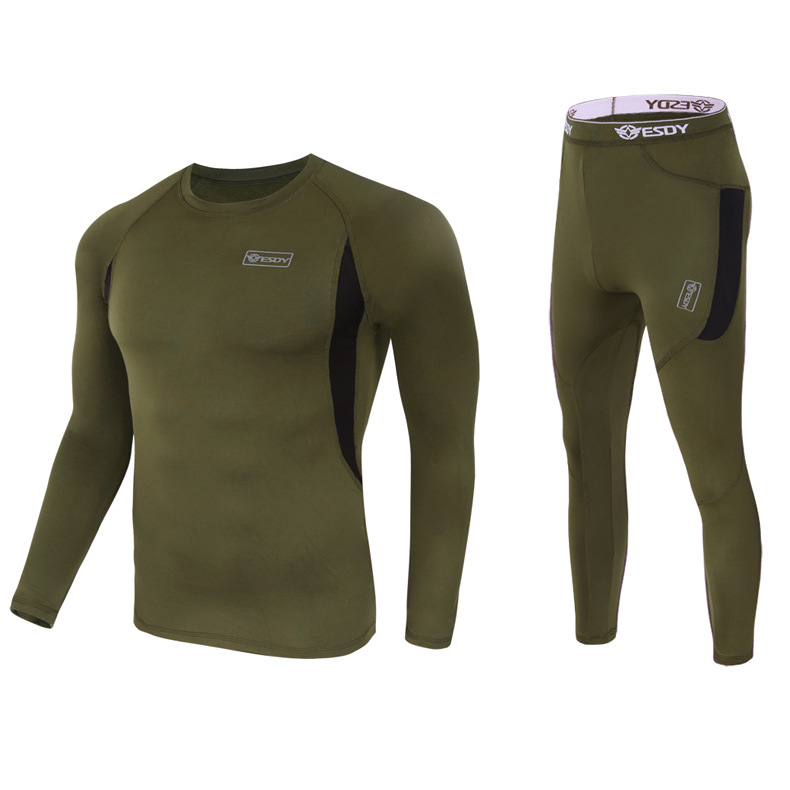 Outdoor Thermisch Ondergoed Sets Voor Mannen Vrouwen Wandelen Skiën Ondergoed Sets Winddicht Effen Fleece Sport Ondergoed: XL / Army Green