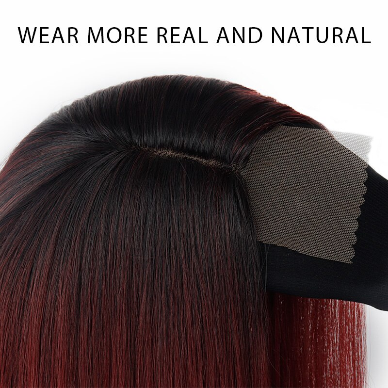 Peluca larga recta en negro y rojo, pelucas sintéticas para mujer, peluca de malla con división media Natural, peluca de fibra resistente al calor con aspecto Natural