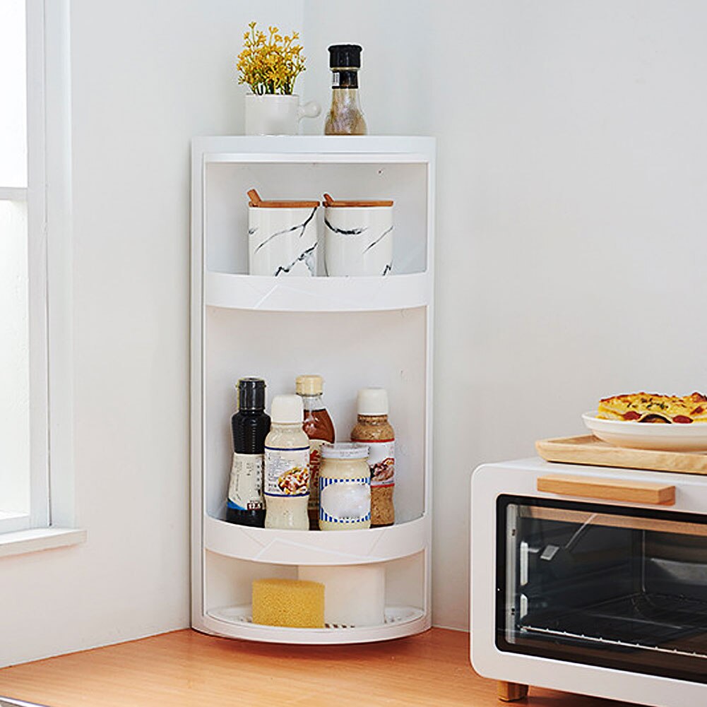 42*19*19cm Bathroom 360 Degree Rotating Triangle Rack Kitchen Shelf Bathroom Corner Shelf Storage Cabinet Multi Layer Storag