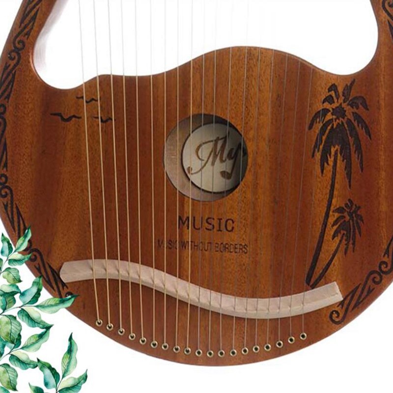 Cute Deer Head Shape Lyre Harp, Portable Mahogany Wood 19 Strings Harp With Tuning Stick for Kids Music Lovers Beginners