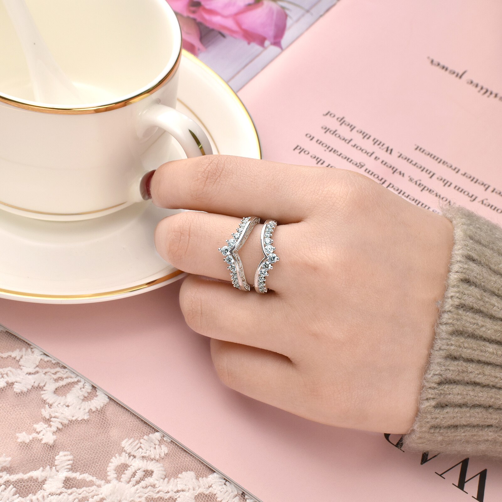 Newshe 925 Sterling Silver Adjustable Vintage Wedding Band AAAAA CZ Warp Guard Ring Enhancers For Women Engagement Rings