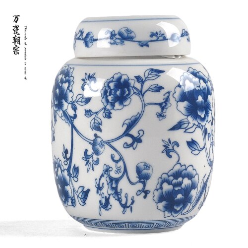 Ceramic Tea Caddy Household Blue and White Porcelain Small Tea Caddy Kitchen Condiment Storage Tank Home Desktop Decoration: B