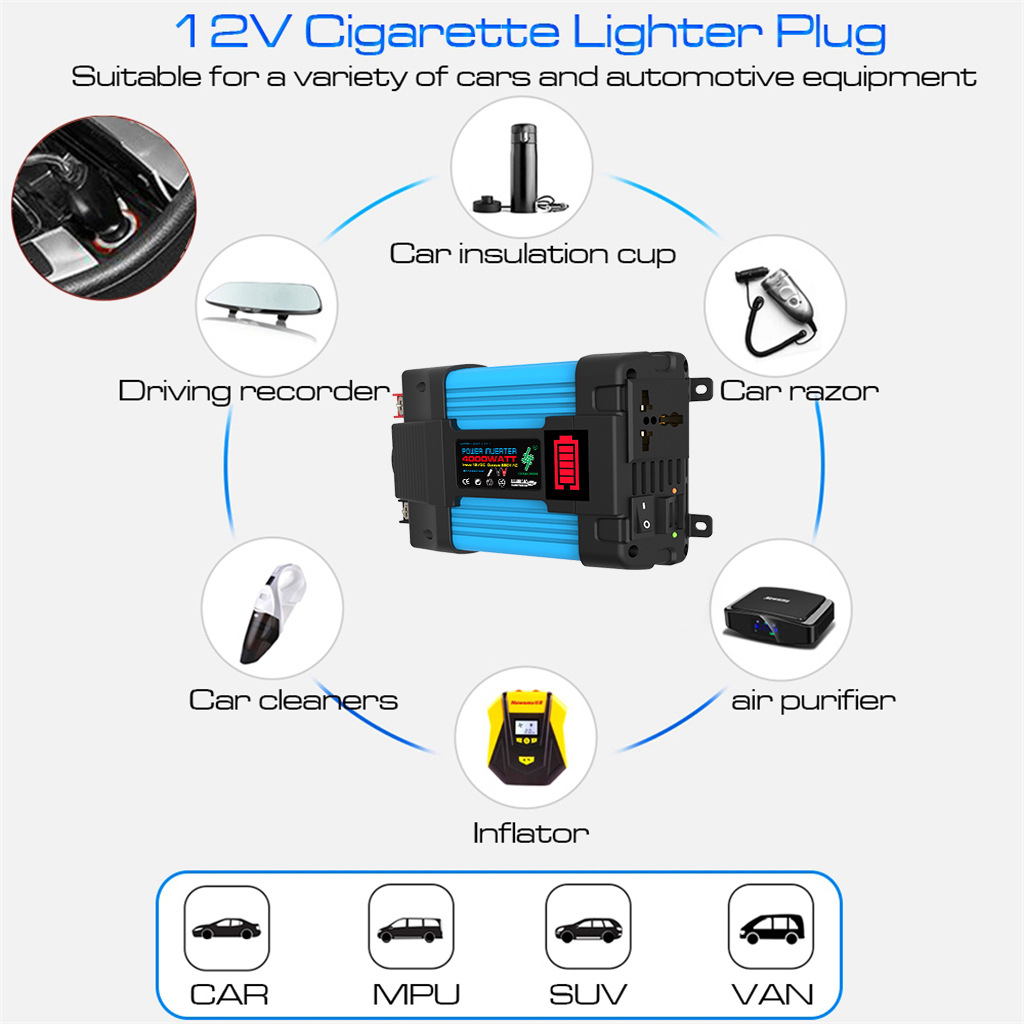 Auto-omvormer DC12V naar AC 110V/220V 6000W Draagbare Powerbank Multifunctionele Universele Aansluiting Ingebouwde Converter Zonne-omvormer