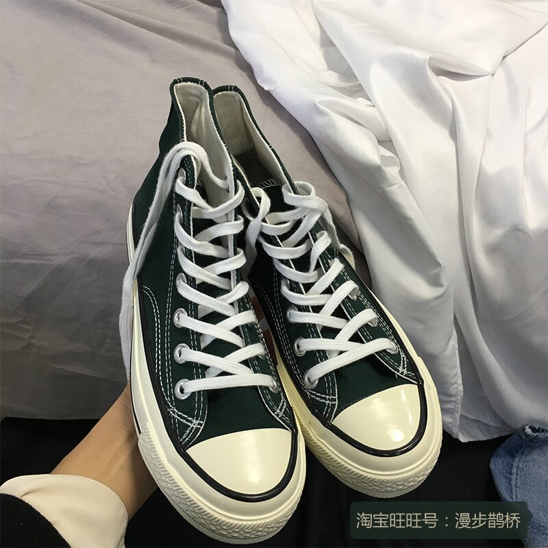 Green High Top Men Casual Shoes Harajuku Lovers Casual INS Pave College Canvas Shoes Unisex Flats