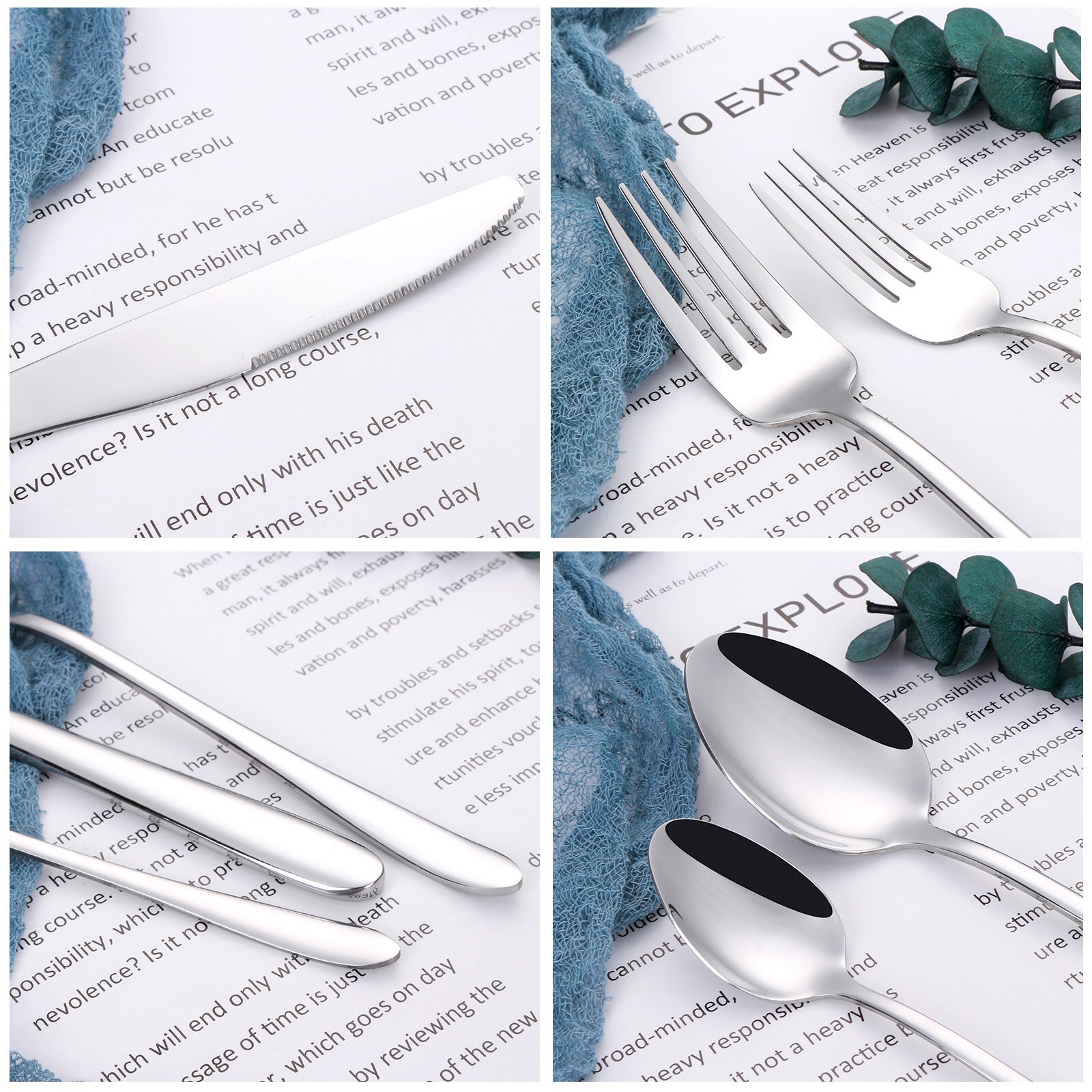 Juego de cubiertos de acero inoxidable, vajilla de espejo, tenedor, cuchara, cuchillo, utensilios de cocina, 8/12/16/20/24 piezas