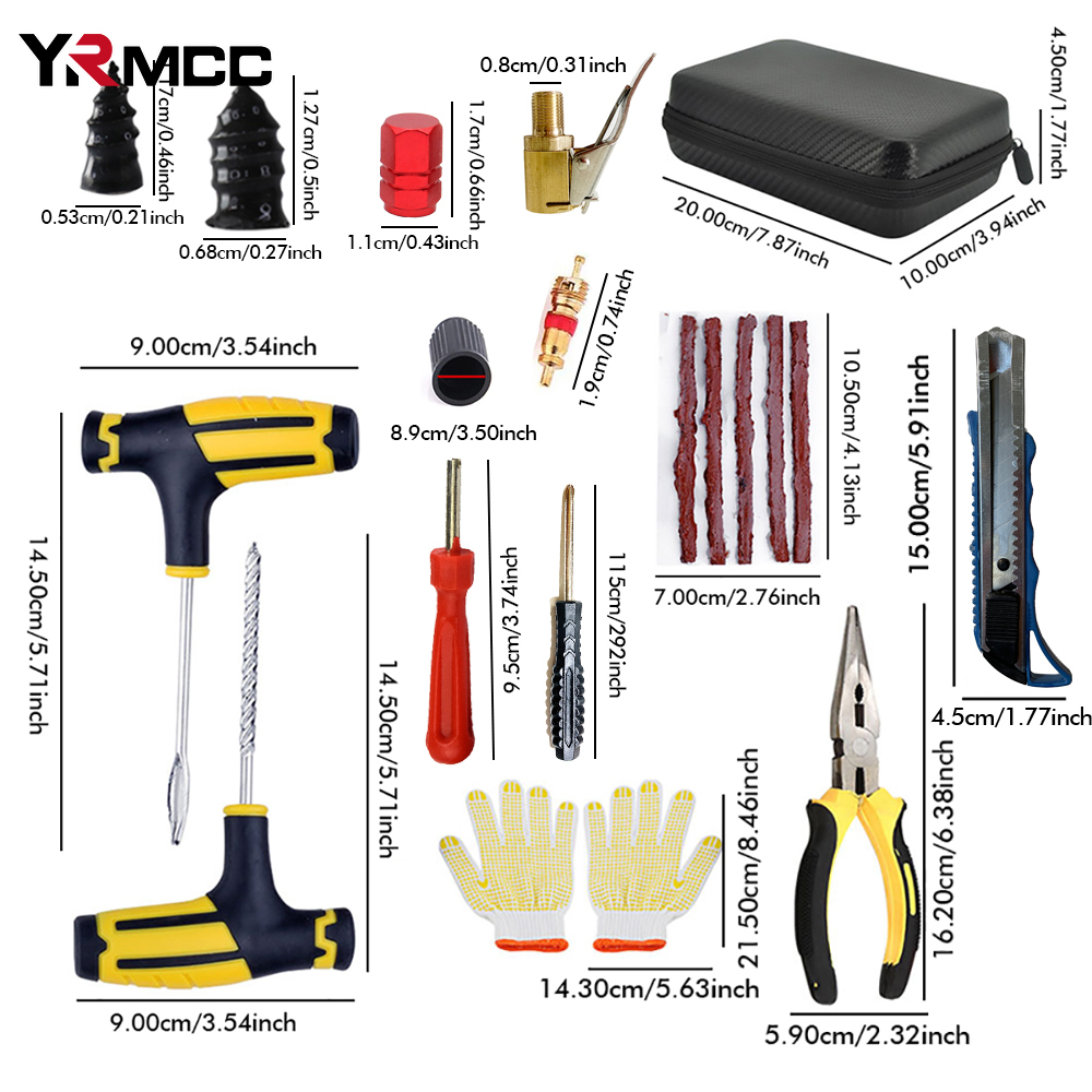 Kit de reparación de neumáticos de coche, herramientas de enchufe de punción, punción de neumáticos de motocicleta, tiras de neumáticos de coche de emergencia, Kit de herramientas de reparación de pegamento, accesorios para coche