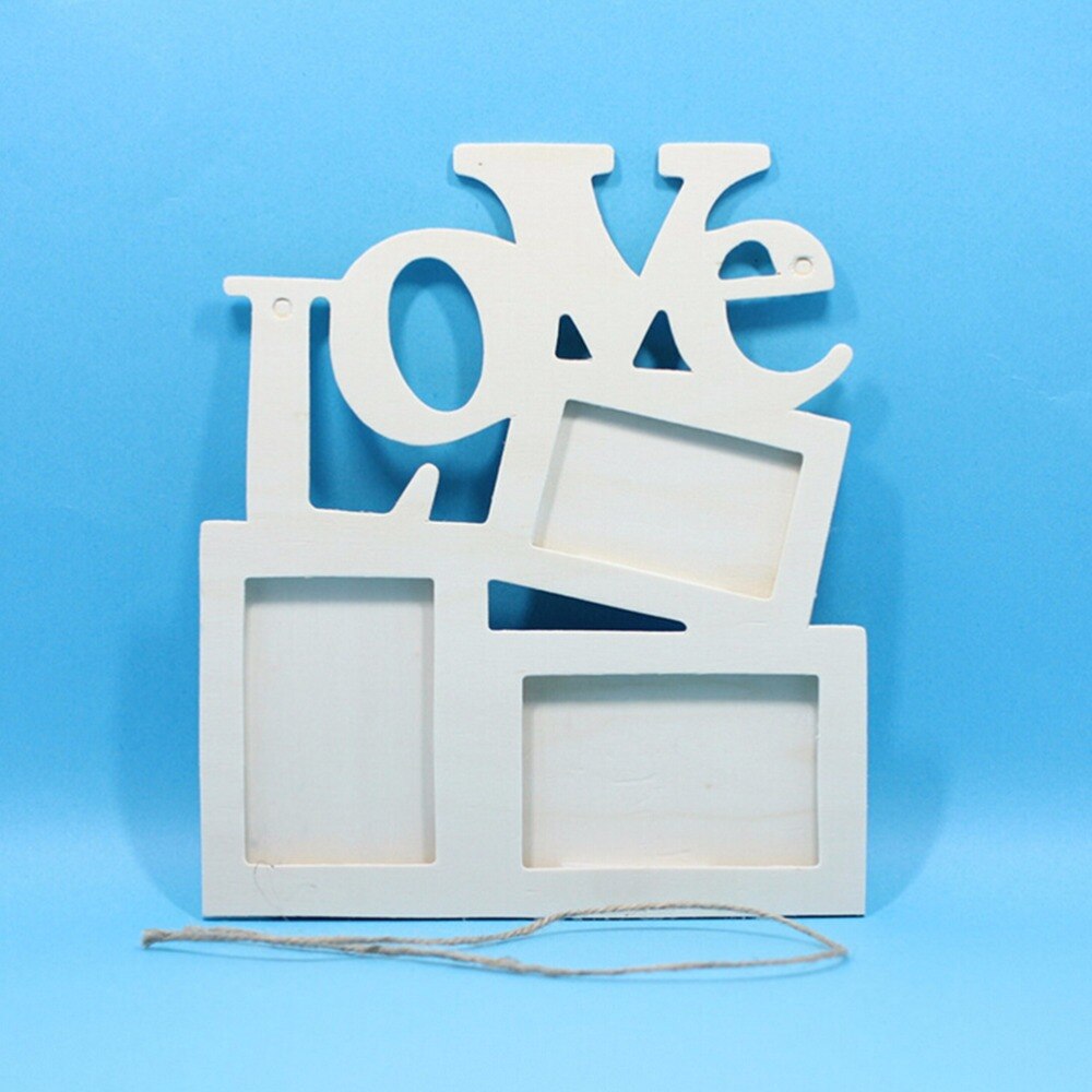 1Pcs Diy Mooie Holle Liefde Houten Familie Foto Fotolijst Rahmen Witte Basis Art Home Decoratie