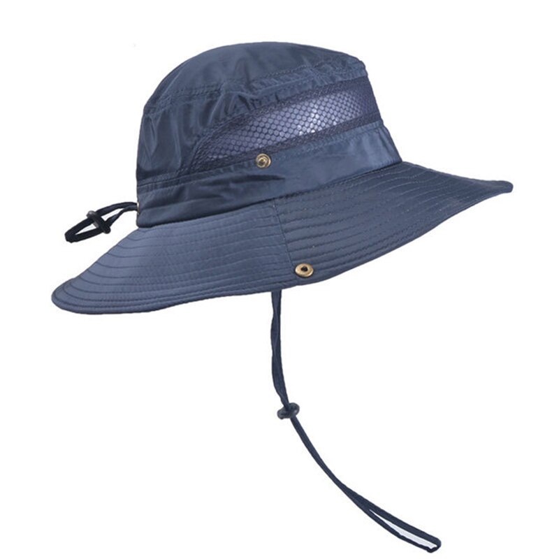 Outdoor Fishing Hiking Hat Men's Summer Sun Shade Sun Hat Summer UV Protection Fisherman Hat Male: Navy blue