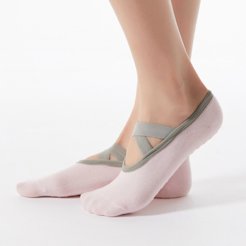 S006B Grey black light pink black Pilates Ballet Dance Cycling Anti Slip Bandage Cotton Sports Yoga Socks: pink