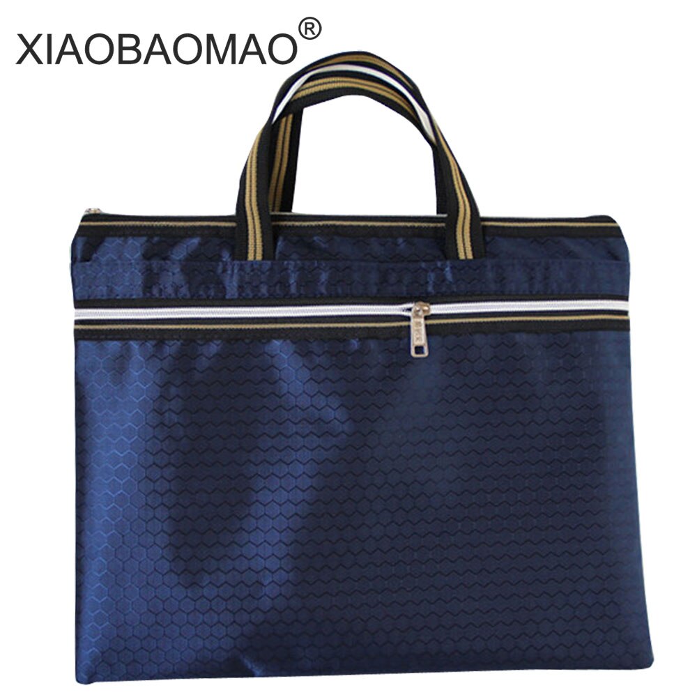 Large capacity file organizer A4 document bag zipper bag office school paper file folder: Navy blue