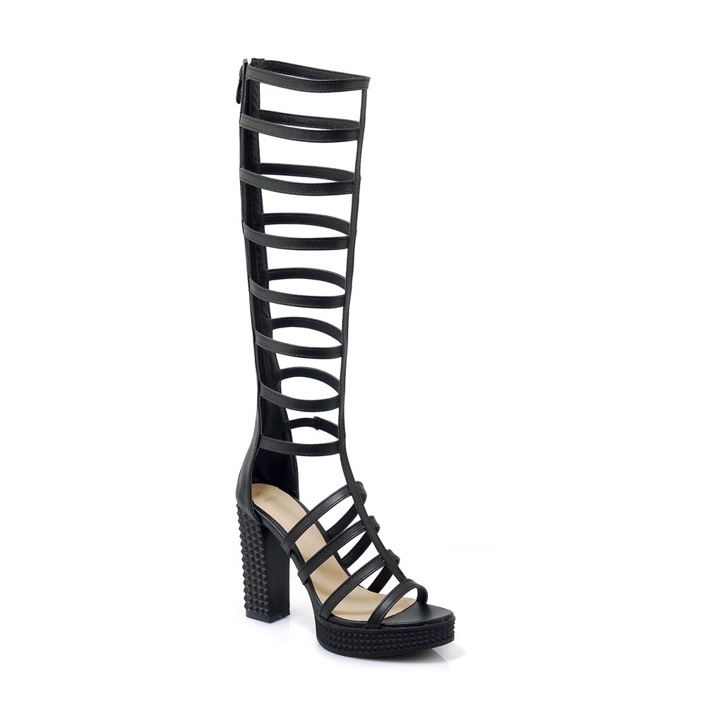 MORAZORA Plus rozmiar 33-43 nowy 2020 kobiet sandały wysokie obcasy sandały gladiatorki kobiety panie fashio wycięcia letnie buty do kolan: Black / 6