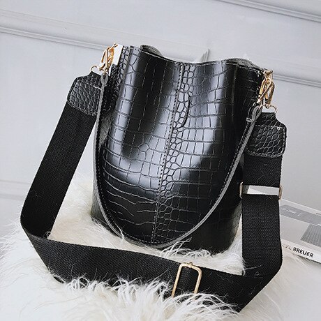 DIDA BEAR Crocodile Crossbody Bag For Women Shoulder Bag Brand Women Bags Luxury PU Leather Bag Bucket Bag Handbag: Black