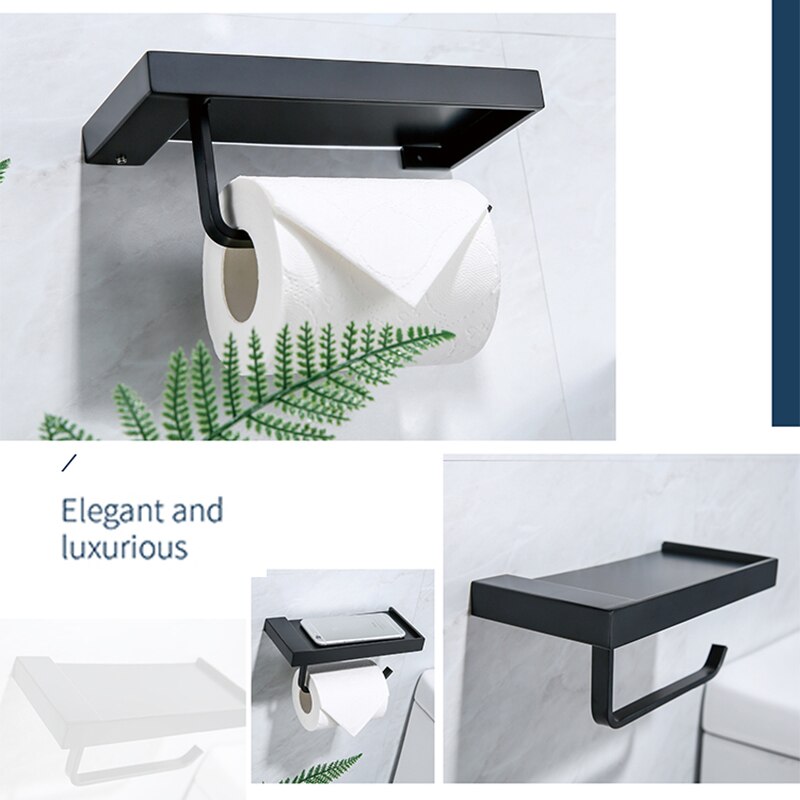 Toiletrolhouder Zwarte toiletrolhouder met plank RVS glanzende toiletrolhouder Geen