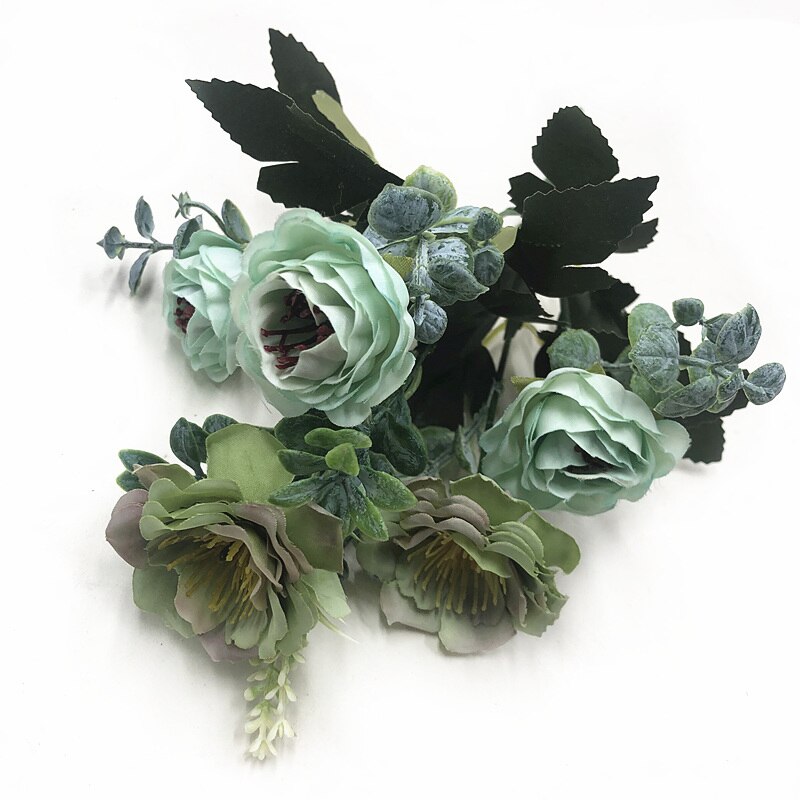 Yoormer Kunstmatige Pioen Zijde Bloem Boeket Elegante Thuis Kunstmatige Bruiloft Decoratie Boeket Bloem Decoratie: Lake Blue